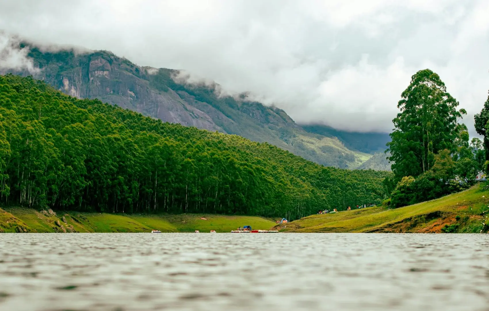 Misty mountain lake near Thekkady, Kerala